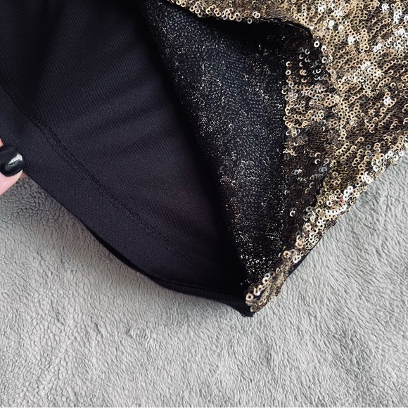 Calvin Klein Sequin Sleeveless Holiday Party Ribbed Tank Top Gold Black Large - Picture 7 of 10